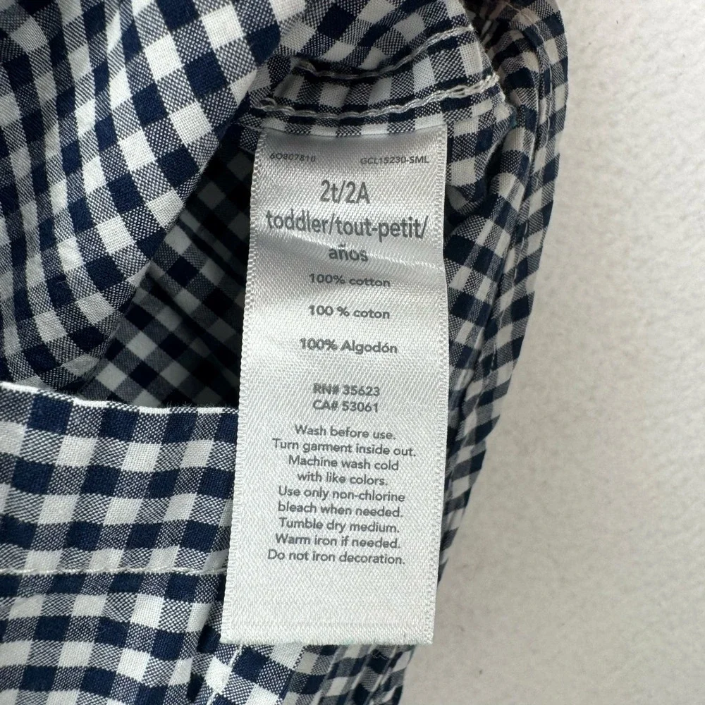 OshKosh Bgosh Toddler Boys‎ Navy Blue White Gingham Short Sleeve Button Down 2T